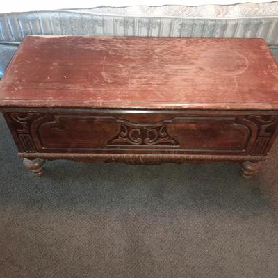 Antique Cedar lined chest with beautiful carved design