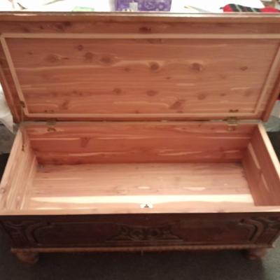 Antique Cedar lined chest with beautiful carved design