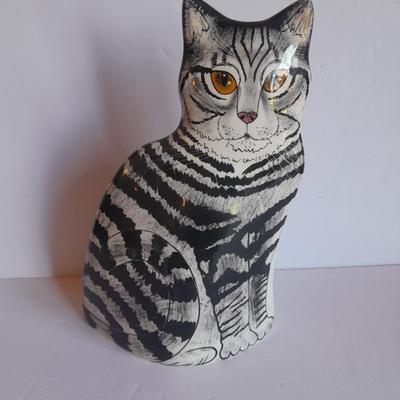 Nina Lyman signed Black White Cat Tall Ceramic Vase