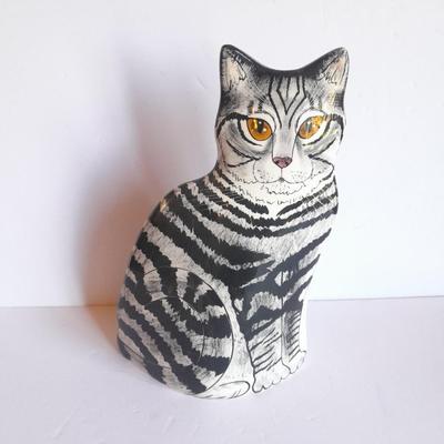 Nina Lyman signed Black White Cat Tall Ceramic Vase