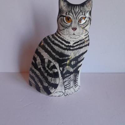 Nina Lyman signed Black White Cat Tall Ceramic Vase