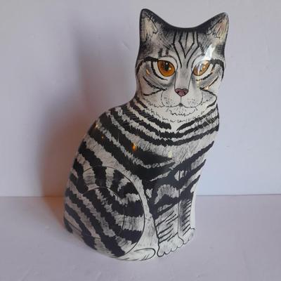Nina Lyman signed Black White Cat Tall Ceramic Vase