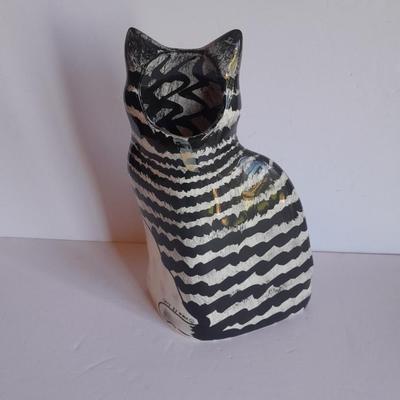Nina Lyman signed Black White Cat Tall Ceramic Vase