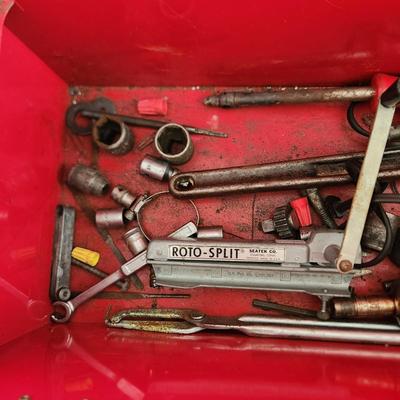Metal Tool Box loaded with tools Sockets, wrenches, and more