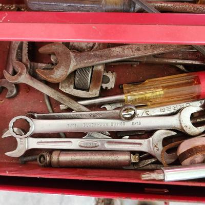Metal Tool Box loaded with tools Sockets, wrenches, and more