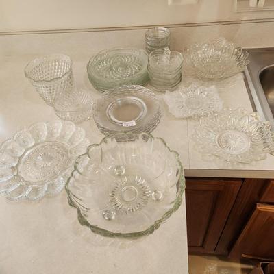 Large Lot of mixed Clear Glass plates Bowls Deviled egg Plater