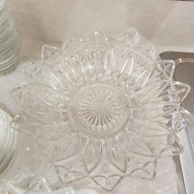 Large Lot of mixed Clear Glass plates Bowls Deviled egg Plater