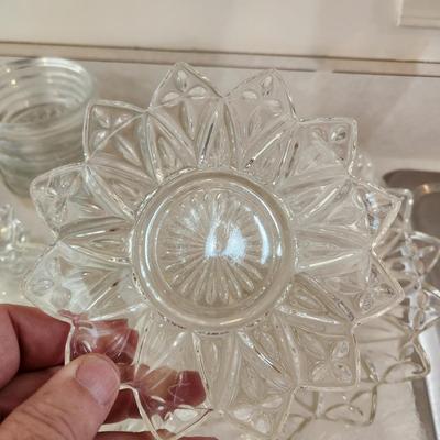 Large Lot of mixed Clear Glass plates Bowls Deviled egg Plater