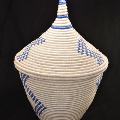 Vintage Blue & White Lidded Basket 19"x13"