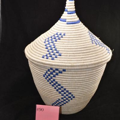 Vintage Blue & White Lidded Basket 19"x13"
