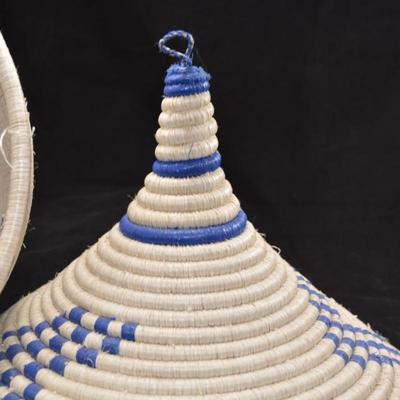 Vintage Blue & White Lidded Basket 19"x13"