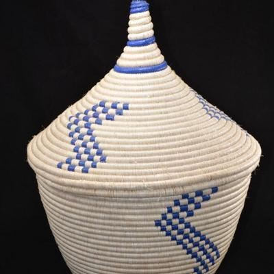 Vintage Blue & White Lidded Basket 19"x13"