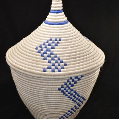 Vintage Blue & White Lidded Basket 19"x13"