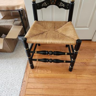 Hitchcock Style Ladder Back Chair Rush Seat Black w Fruit Decorations