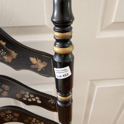 Hitchcock Style Ladder Back Chair Rush Seat Black w Fruit Decorations