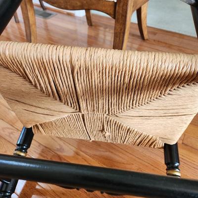 Hitchcock Style Ladder Back Chair Rush Seat Black w Fruit Decorations