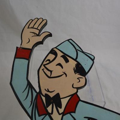 Vintage Plywood Advertising Service Person 19.5"x10"