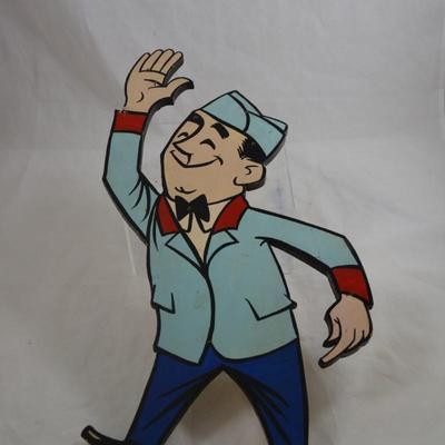 Vintage Plywood Advertising Service Person 19.5"x10"