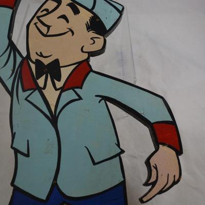 Vintage Plywood Advertising Service Person 19.5"x10"