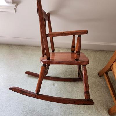 2 Vintage  Childs Doll Chairs Rocker & Keough Bros 1955 Heavy Wood Chair