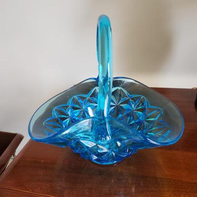 Vintage Blue Glass Basket Diamond