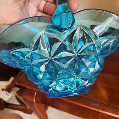 Vintage Blue Glass Basket Diamond