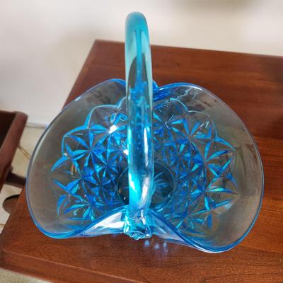 Vintage Blue Glass Basket Diamond