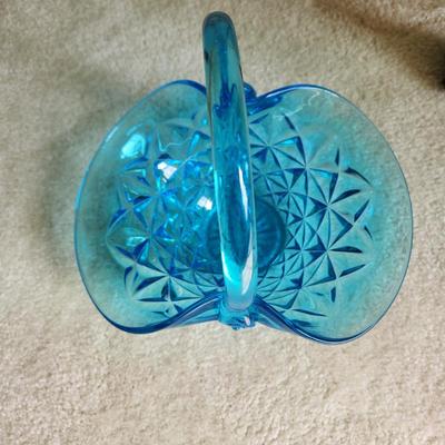 Vintage Blue Glass Basket Diamond