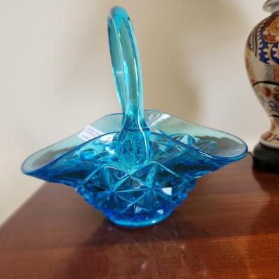 Vintage Blue Glass Basket Diamond