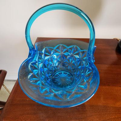 Vintage Blue Glass Basket Diamond
