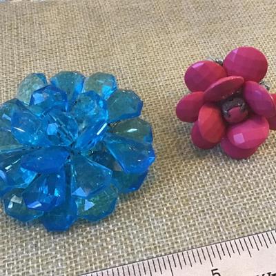 Vintage Blue Lucite Hong Kong 3d Brooch  And costume ring