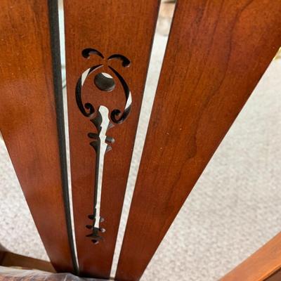 Detailed Inlaid Clean Drexel Dining Table, Leaf, Chairs, NEW Seats/Fabric