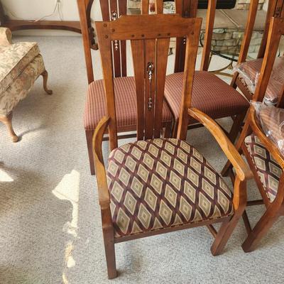 Detailed Inlaid Clean Drexel Dining Table, Leaf, Chairs, NEW Seats/Fabric