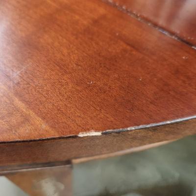 Detailed Inlaid Clean Drexel Dining Table, Leaf, Chairs, NEW Seats/Fabric