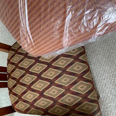 Detailed Inlaid Clean Drexel Dining Table, Leaf, Chairs, NEW Seats/Fabric