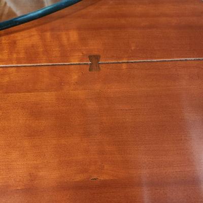 Detailed Inlaid Clean Drexel Dining Table, Leaf, Chairs, NEW Seats/Fabric
