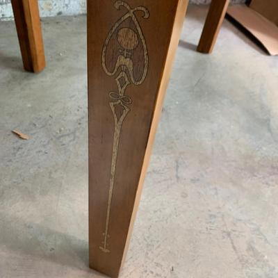 Detailed Inlaid Clean Drexel Dining Table, Leaf, Chairs, NEW Seats/Fabric