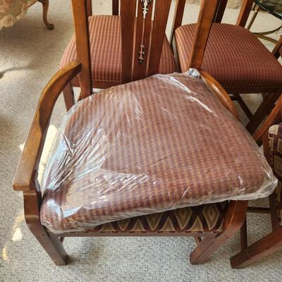 Detailed Inlaid Clean Drexel Dining Table, Leaf, Chairs, NEW Seats/Fabric