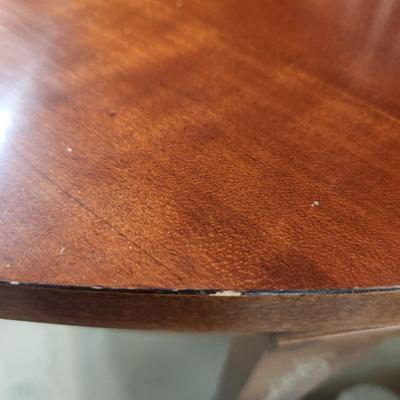 Detailed Inlaid Clean Drexel Dining Table, Leaf, Chairs, NEW Seats/Fabric