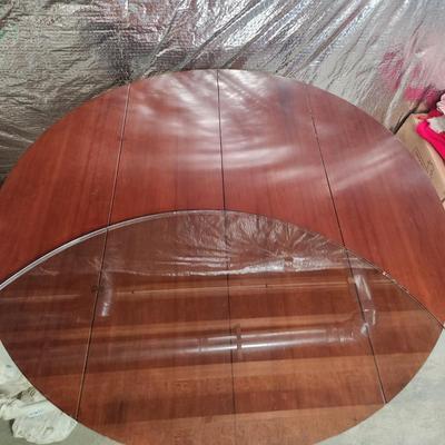Detailed Inlaid Clean Drexel Dining Table, Leaf, Chairs, NEW Seats/Fabric