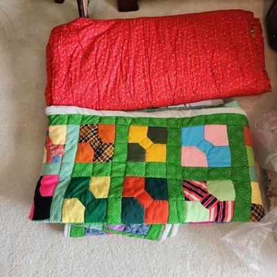 2 Handmade Quilts  Red and Flowers, Patchwork
