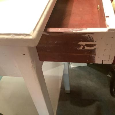 White wooden side table with one drawer, dove tail and a lower shelf 28"H 16"W 14"depth