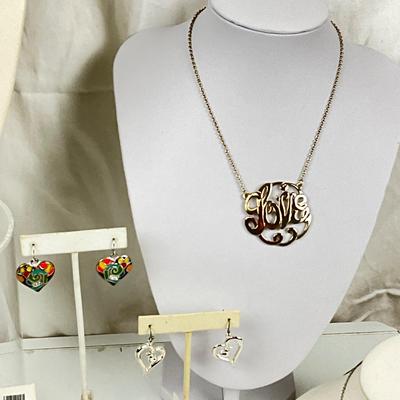 349 Love, Heart, Key Necklace, Earring Lot