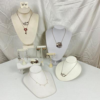 349 Love, Heart, Key Necklace, Earring Lot