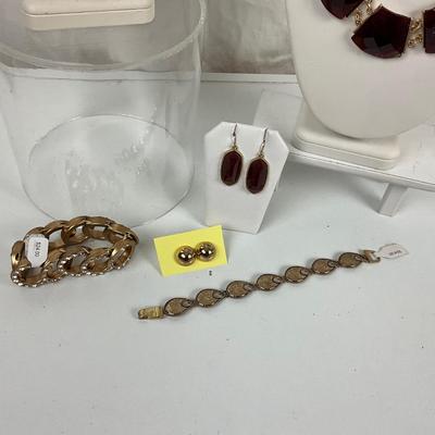 354 Two Costume Statement Necklaces, Earrings, Two Bracelets