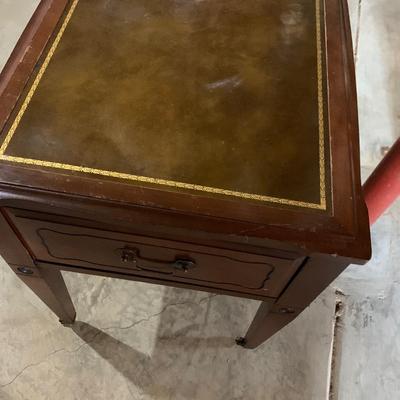 Leather Top End Table on casters