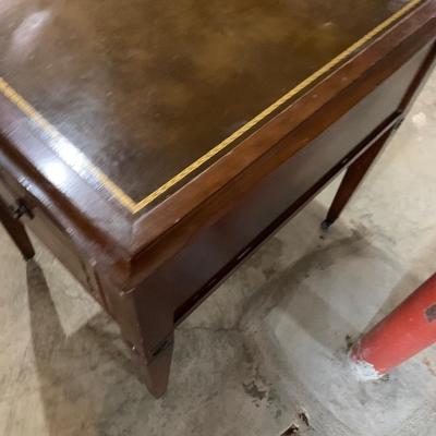 Leather Top End Table on casters