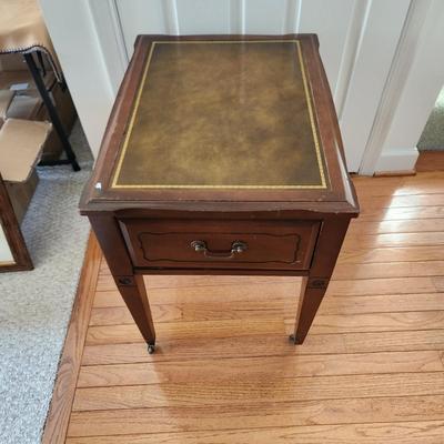 Leather Top End Table on casters