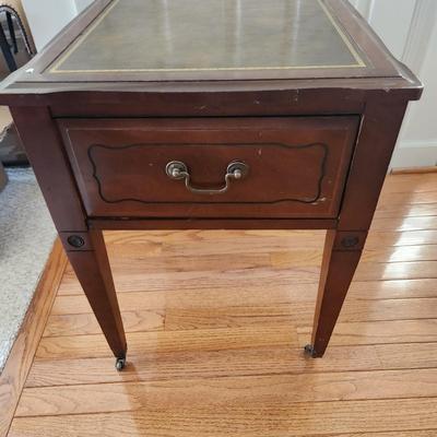 Leather Top End Table on casters