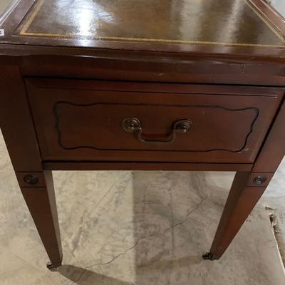 Leather Top End Table on casters